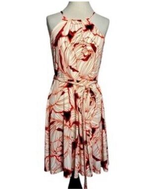 Ann Taylor Cream Halter Dress with Red Floral Print